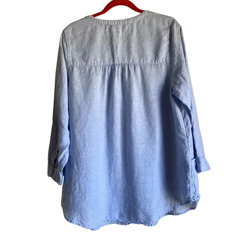 Sigrid Olsen Sky Blue Linen Button Up Pocketed Tunic Shirt Lagenlook Resort XXL - Picture 5 of 16